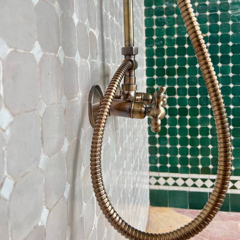 Antique Bronze Shower System – High Pressure Round Head in Solid Brass - bohoprime